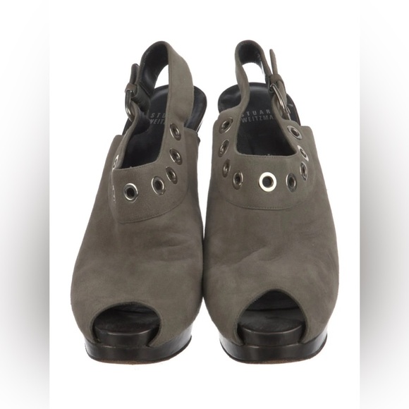 Stuart Weintzman Stylish Gray Peep-Toe Slingback Heels - Picture 4 of 5